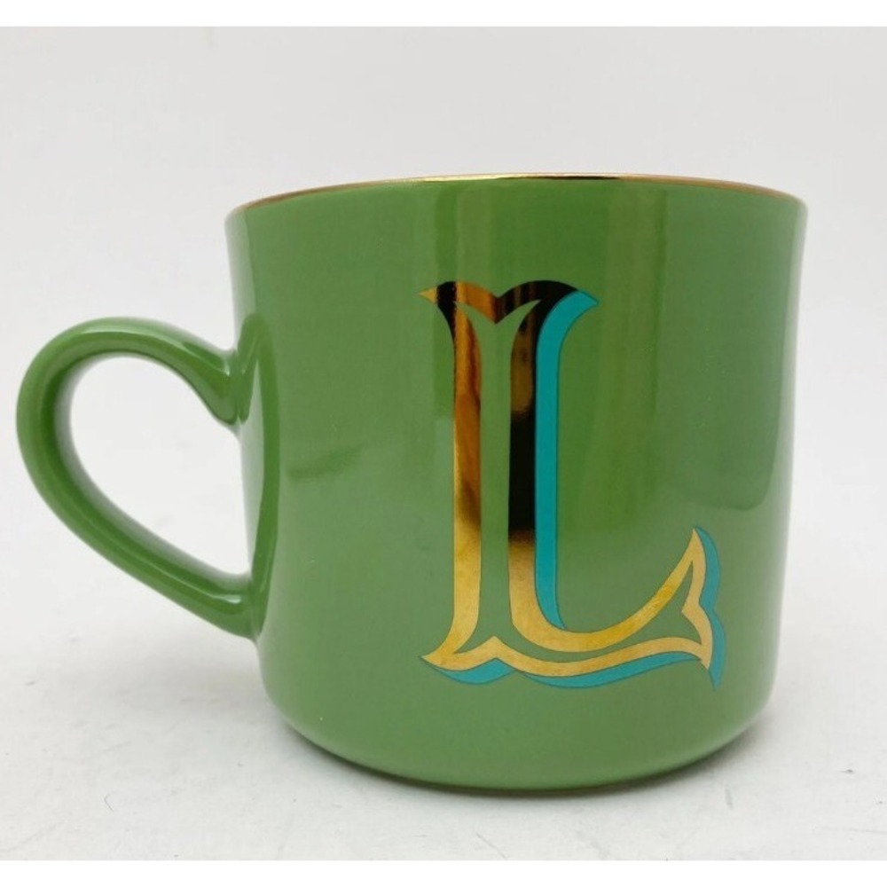OPALHOUSE Green Letter "L" Initial Monogram Stoneware Mug Coffee Tea